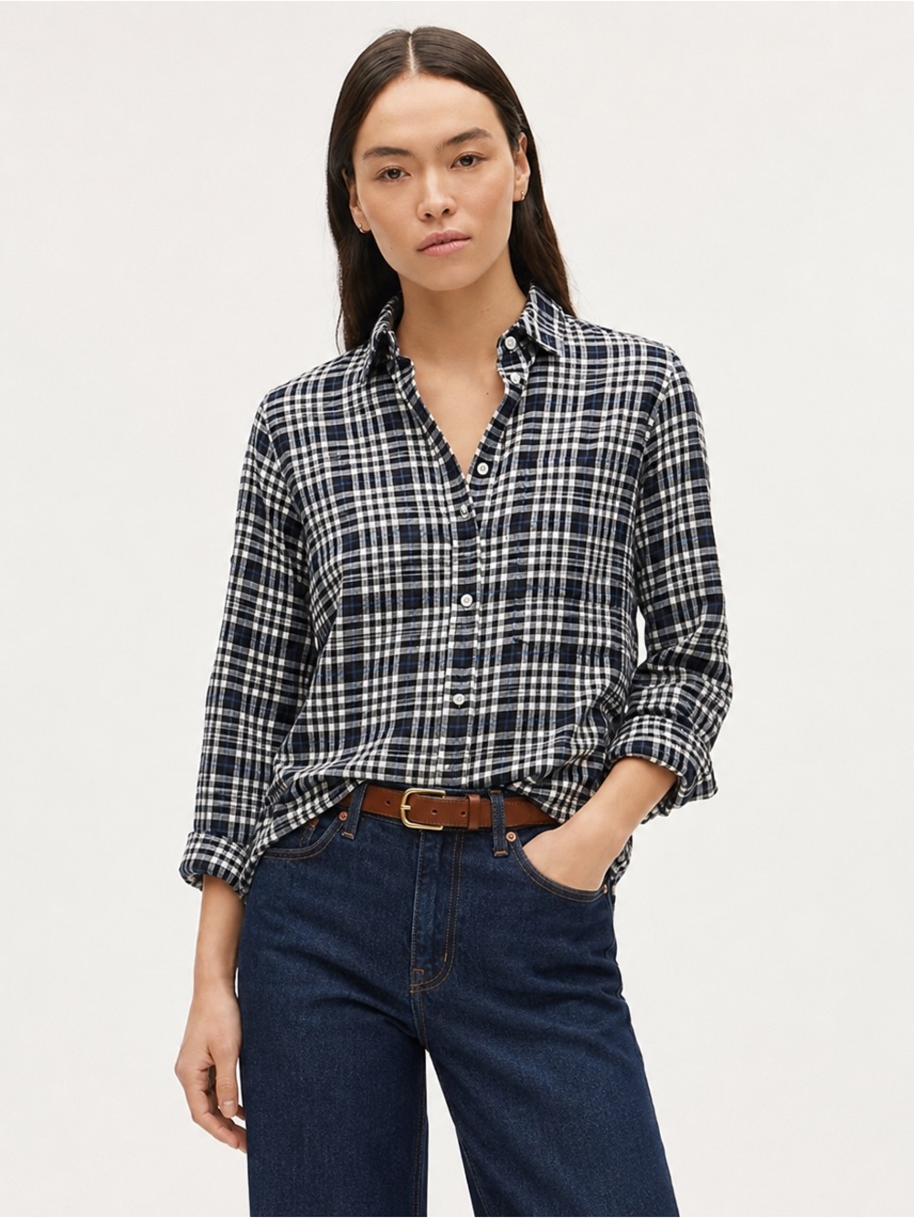 J.Crew Classic-Fit Boy Shirt Frost Plaid Flannel Size 8 Cotton Button Down